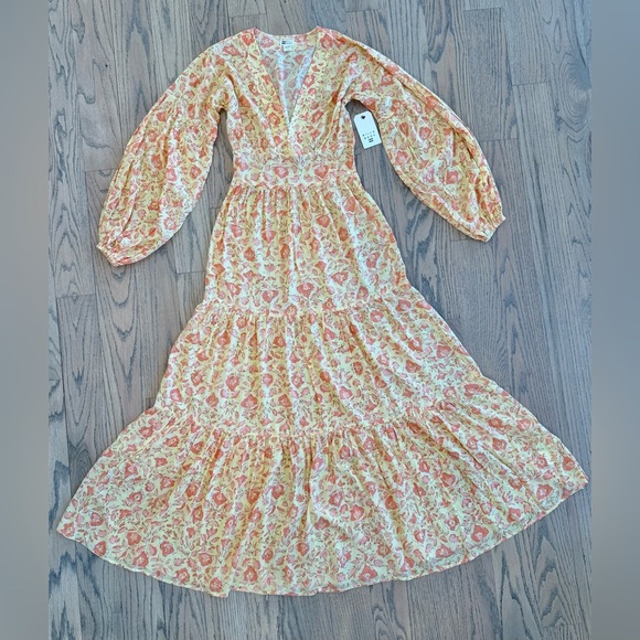 NWT Billabong Women’s Golden Cosmos Floral Long Sleeve Yellow Maxi Dress Small - Picture 6 of 15